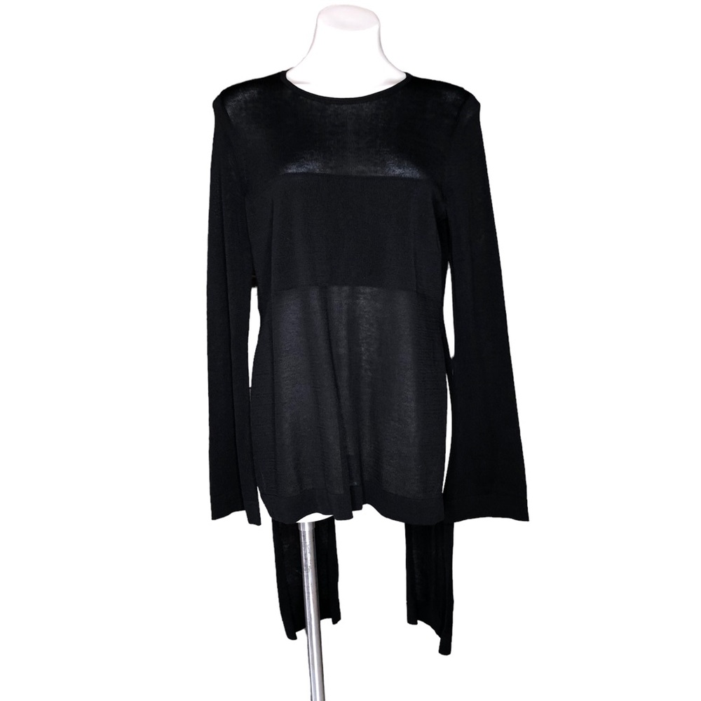 NWT BCBG Maxazria Black Harlo Lightweight Sheer Hi-Low Bell Sleeve Sweater